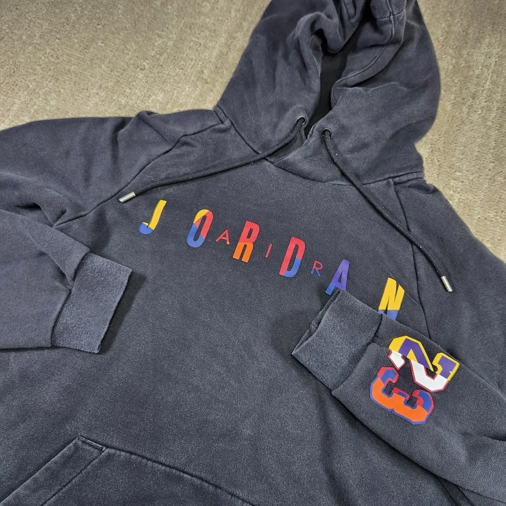 Jordan Nike Hoodie Men Small Black 23 DNA Fleece Black Cotton Blend Basketball
